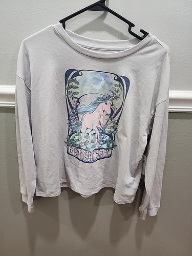 GIRLS UNICORN MAGICAL FOREST CROPPED GRAPHIC T-SHIRT SIZE XL ( 14-16 ) PLUS NEW - Picture 2 of 7