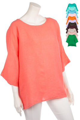 Shirt Oberteil Halbarm Edel Damen Leinen Mehrere Farben Made in Italy 38 40 42 