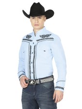 CAMISA CHARRA M/ LARGA 65 POLYESTER 35 ALGODON AZUL ID 40785