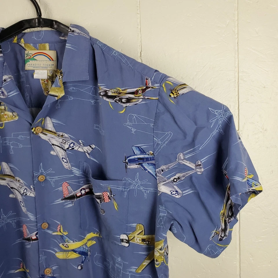 Camisa Hawaiana Vintage Paradise Found Extra Grande Cuello Azul Manga Corta Foto 4 de 4