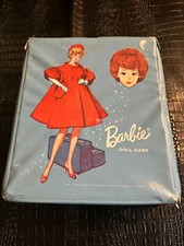 Vintage 1963 BARBIE Mattel Fashion Doll Carrying Blue Case Red Coat s2 
