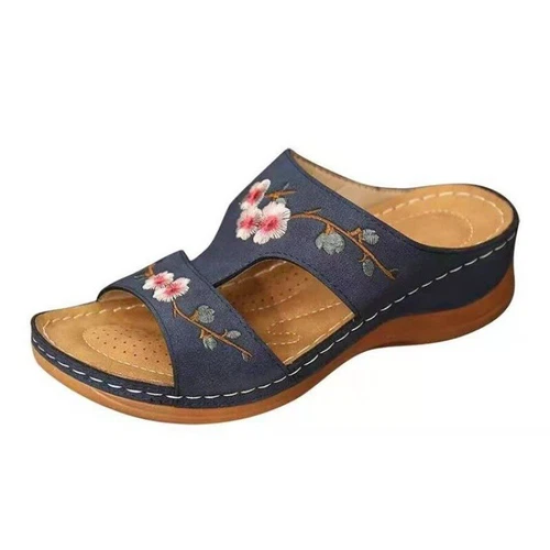 Womens Wedge Heel Slip On Sandals Flower Beach Ladies Walking Mules Shoes Summer - Picture 4 of 18