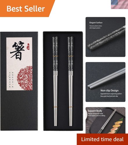 Titanium Plated Metal Chopsticks Reusable Dishwasher safe Premium Japanese Ko...