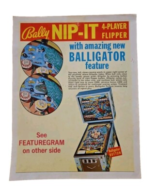 NIP-IT Pinball FLYER Original BALLY 1973 Game Art Sheet Promotional Ad 2 Sided