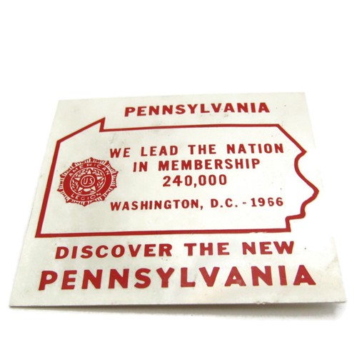 Vintage 1966 American Legion Decal Pennsylvania State Shape Sticker Washington