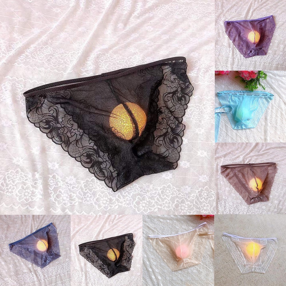 Sleek and Sexy Men's Lace Mesh Sheer Bikini Briefs Thongs Underwear Underpants