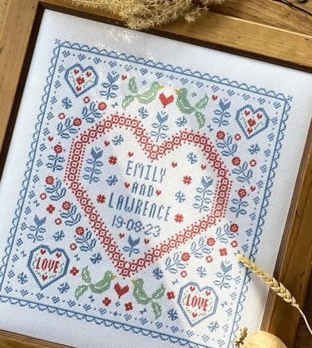 Historical Sampler Company - Blue Folk Wedding Sampler Counted Cross Stitch Kit - Picture 2 of 2