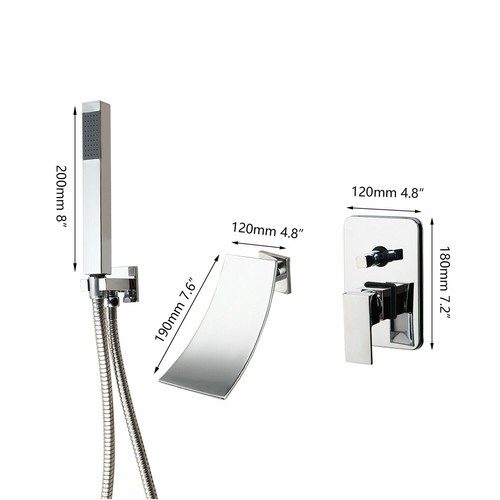 Chrome Bathroom Wall Mount Waterfall Shower Faucet Set Handheld Spray Mixer Taps - Picture 2 of 9