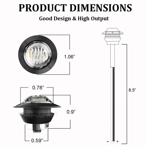 20x 12V Marker Lights Clear Amber LED Truck Trailer 3/4" Round Side Bullet Light - Picture 4 of 6