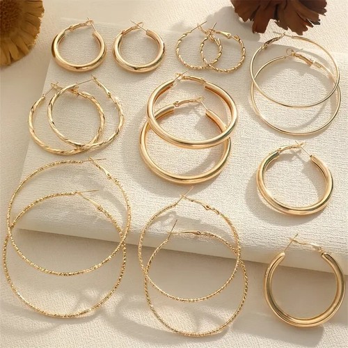 Lot of 8-Pairs Gold Sparkling - Twisted -Wave Hoop Earrings Sets ✨FREE SHIP - Picture 5 of 5