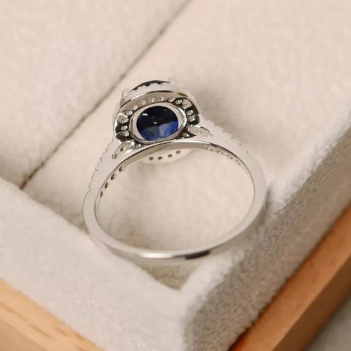 Engagement Ring 14K White Gold Plated 2.00Ct Oval Cut Lab Created Sapphire - Picture 3 of 7