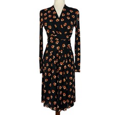 Diane von Furstenberg DVF Dress Women Small Black Orange Floral Wrap Classic