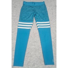 Bombshell Sportswear Thigh High Leggings, White Thigh Stripes, Aqua, Gym, Sz M