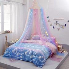 Rainbow Bed Canopy with Lights - Girls Room Bed Netting for Twin, Single, Full,