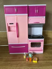 Modern Toy Kitchen Battery Operated Pink Kitchen Playset Fits Barbie Dolls