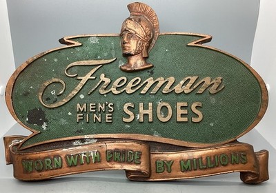 Vintage Freeman Shoe Worn W/ Pride By Millions Helmet Advertising Plaque Sign