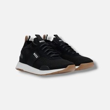 BOSS Mens Black Knitted-Upper Low-Top Sneaker...