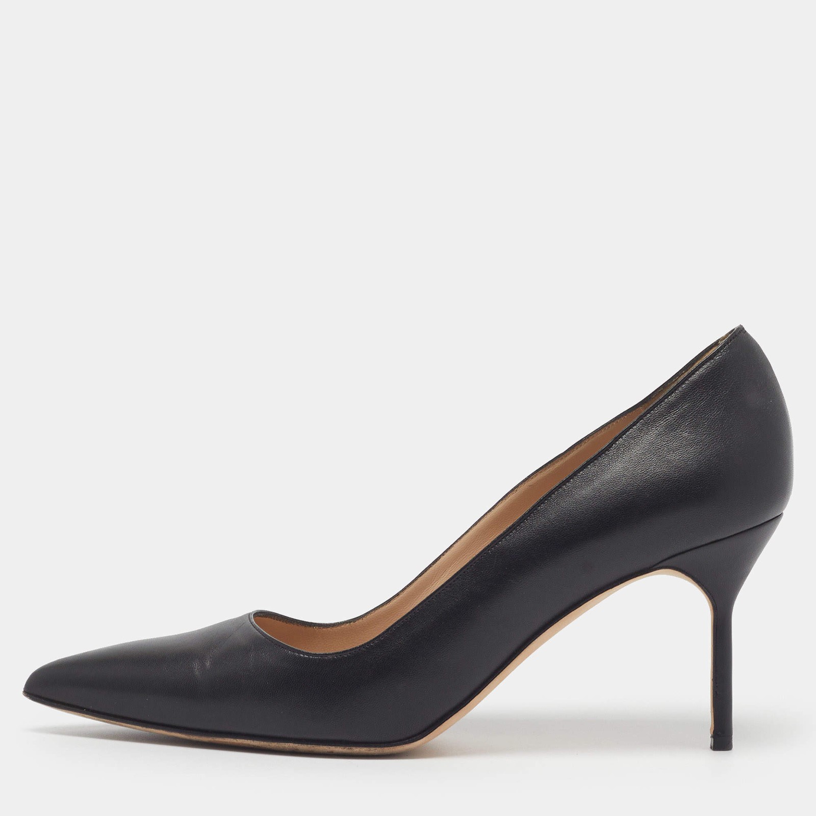 Manolo Blahnik BB Size 40 Black Leather Pointed Toe Pumps