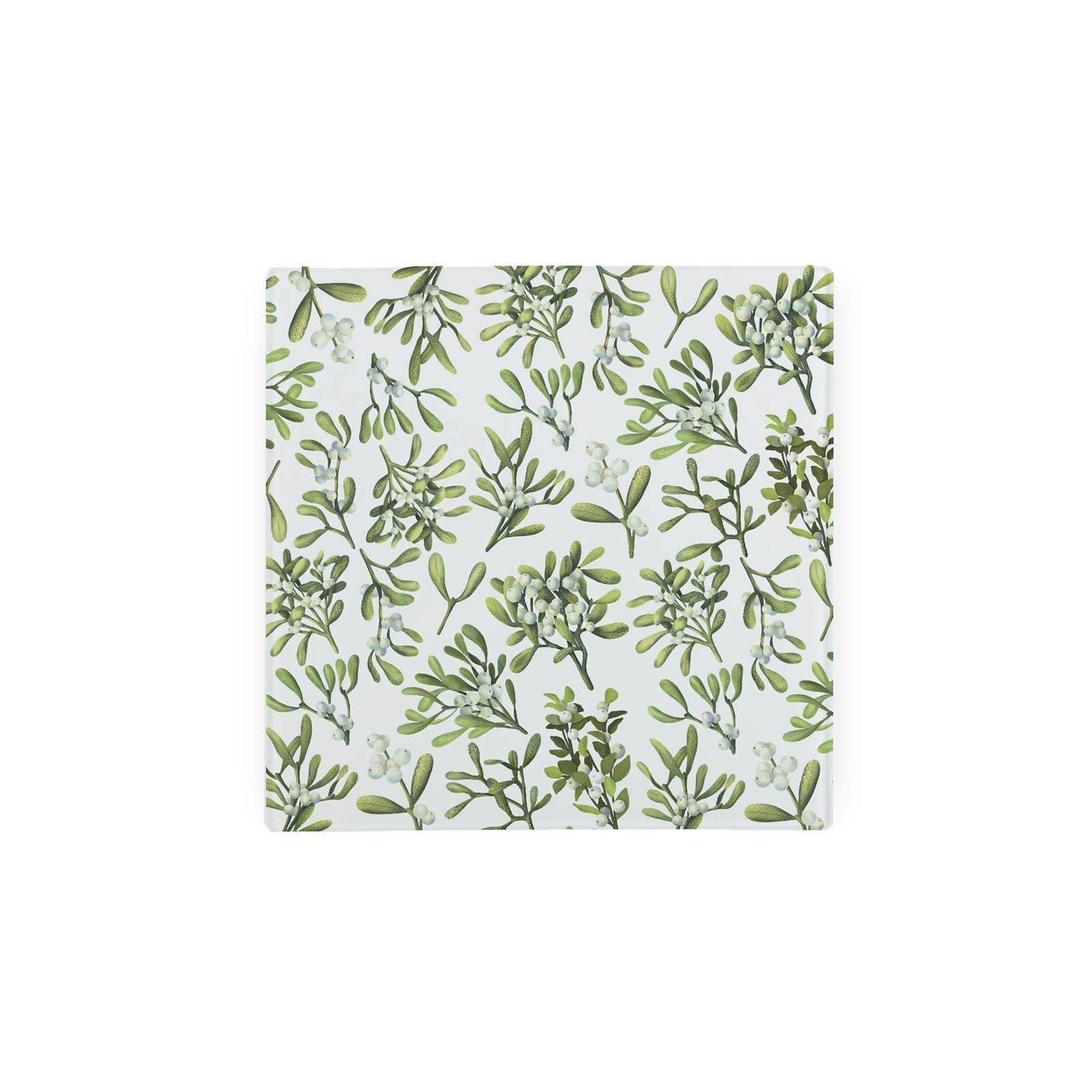 Christmas Square Glass Trivet - Mistletoe Kitchen Gift Hot Pot Stand