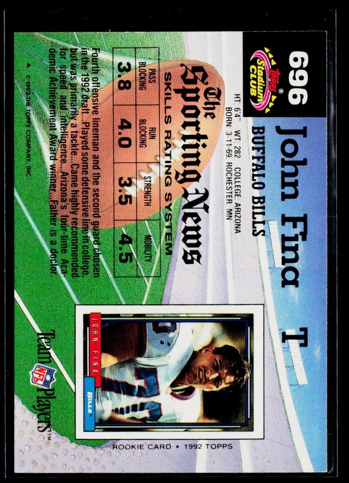 1992 Stadium Club #696 John Fina - Image 2 of 2