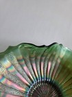 Fenton Green Carnival Glass Bon Bon Candy Dish With Handles , Stippled Rays — photo 5