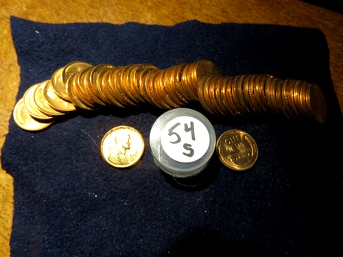 Lustrous RED Cartwheel Gem Brilliant Uncirculated 1954S Lincoln Penny Roll L1