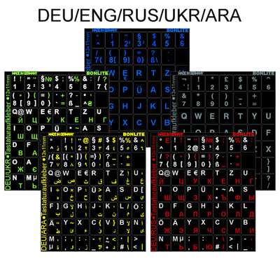 Tastaturaufkleber DE RUS UKR ENG ARA QWERTZ QWERTZY Transparent Farben PC Mac