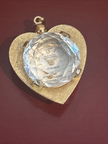 Unique Heart Shaped Garfield Pocket Watch With Stone Crystal Untested & As Is - Picture 9 of 24