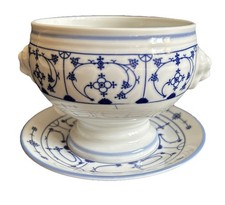 JULIUS LANGE indisch blau Porzellan 2 Teile Suppentasse Löwenkopf Unterteller