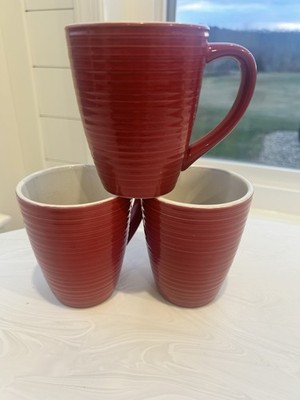 Corningware Etch Red Ribbed 3 Mugs Corning Corelle White Interior Stoneware