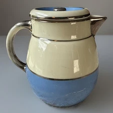 Fraunfelter Ohio Blue & Cream Ceramic Carafe/H2O Pitcher-Thermo Proof RARE