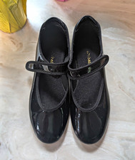 Black Patent Tap Dance Shoes - Mary Jane Hook  Loop Strap - Toe  Heel Taps Sz1