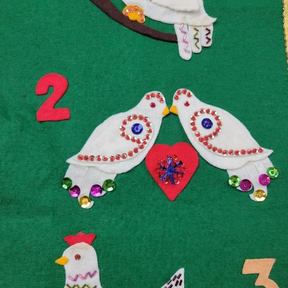 12 dias de Natal feito à mão patchwork parede pendurado lantejoulas de feltro contas verdes - Imagem 4 de 4