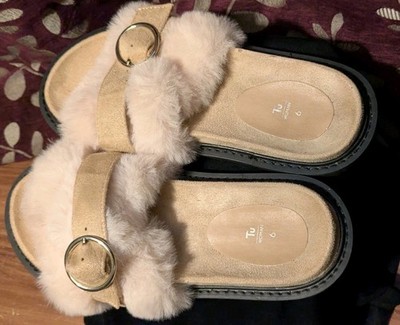 TU Ladies Fluffy Backless Slippers Size Worn Once UK