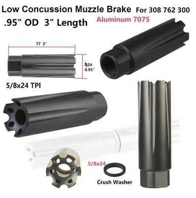5/8x24 TPI 3'' Linear Compensator Muzzle Brake, Aluminum Black Finish For 308 338