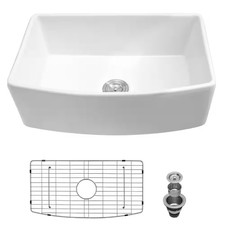 White Fireclay 30 In. Single Bowl Farmhouse Apron Front Kitchen Sink with Bottom