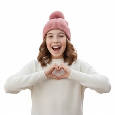 Girls Knitted Beanie Hat Pom Pom Winter Warm Fleece Lined Kids Woolly Cap