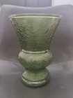 Vintage 8" Soreno Ripple Vase Avocado Green Glass Anchor Hocking Flare Top