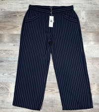 New Eileen Fisher Indigo Striped High Rise Wide Leg Ankle Pant Women's Size M