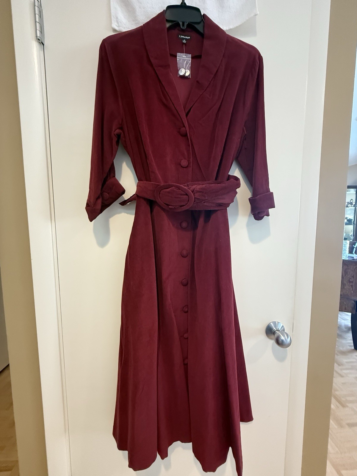 J. Peterman Cotton Corduroy Belted 50s Dress Sz 14 - Red / Cabernet NWT