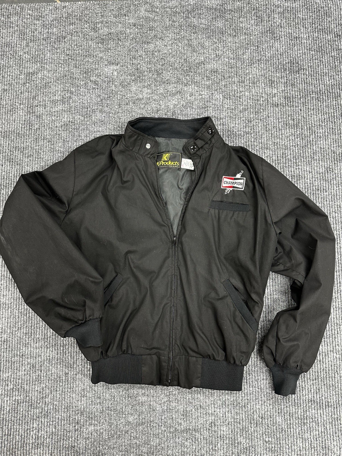 Vintage Champion Spark Plug Men’s Jacket Size Large Made In USA 80’s Black 