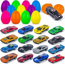 16 Packs Easter Eggs with Die-cast Cars for Boys, Prefilled Easter Eggs for Kids