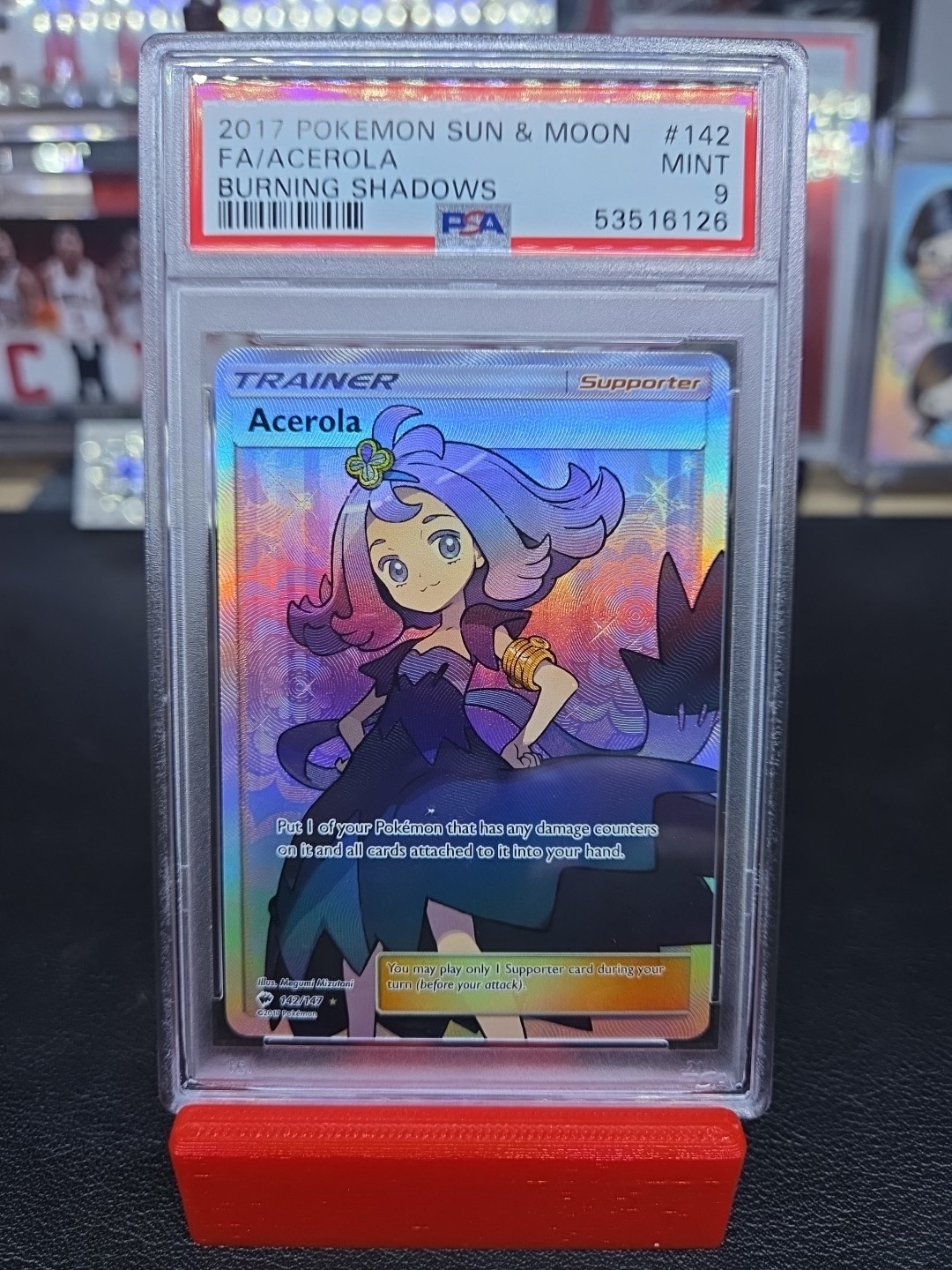 Acerola Full Art 142/147 Burning Shadows PSA 9 Mint Pokemon Card