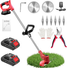 Cordless Grass Trimmer 21V,  Garden Strimmer with 2 Batteries 2.0Ah, 6 Metal Bla