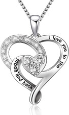 Sterling Silver I Love You to the Moon and Back Love Heart Pendant Necklace Jewe