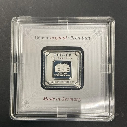 Geiger Edelmetalle Fine Silver 5 gram Square Bar in Assay