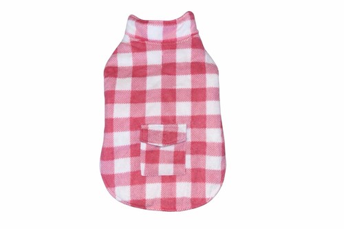 Pink & White Plaid Dog Coat Jacket W/ Pocket - Size Large - Fleece Lined