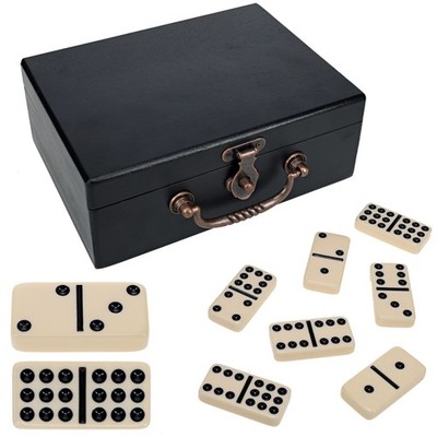 WE Games Double 9 Dominoes in Black Wooden Treasure Box