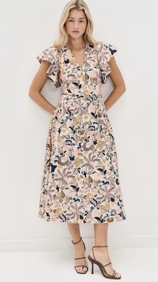 Ulla Johnson Darya Drop Waist Midi Dress Magnolia Color Size 14 US 