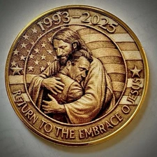 Charlie Kirk Memorial Challenge Coin-Gold Colored-New-Jesus Embrace